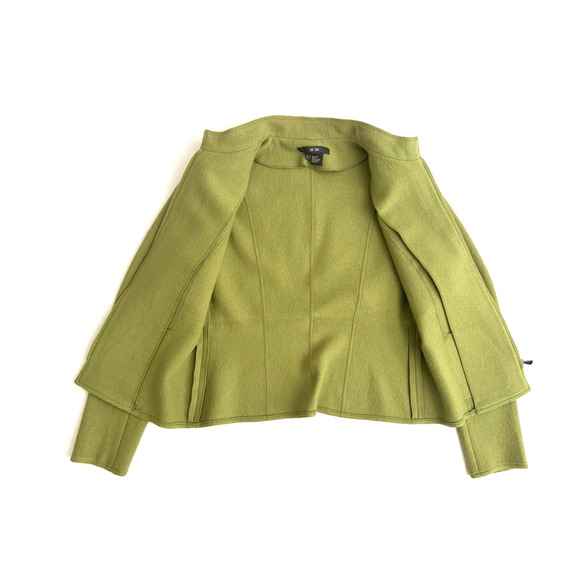 Per Se Jacket 10 Yellow-Green Boiled Wool Full-Zip Brooch Pin Adornment Pockets - Picture 7 of 7